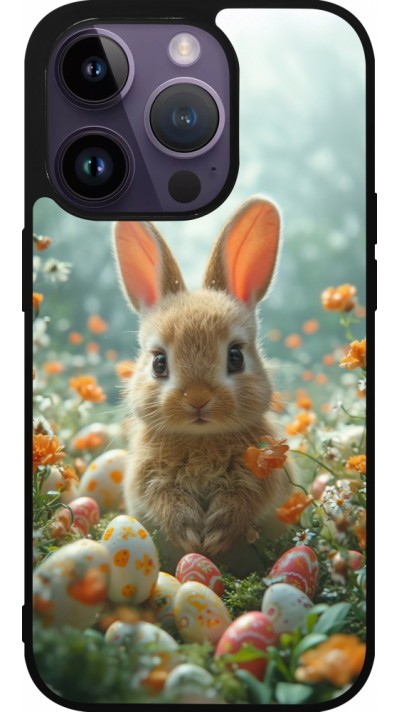 Coque iPhone 15 Pro - Silicone rigide noir Easter 2026 Rabbit in the garden