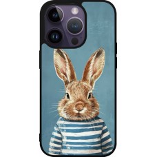 Coque iPhone 15 Pro - Silicone rigide noir Easter 2026 Rabbit navy