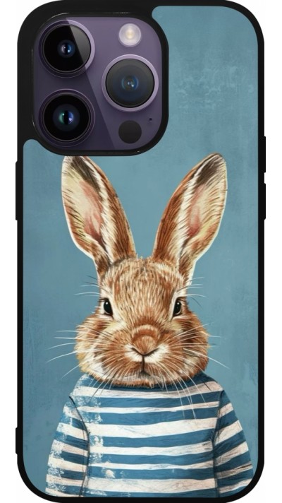 Coque iPhone 15 Pro - Silicone rigide noir Easter 2026 Rabbit navy