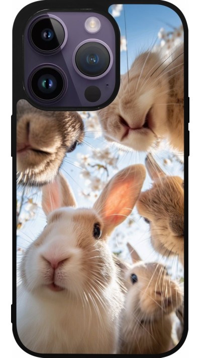 Coque iPhone 15 Pro - Silicone rigide noir Easter 2026 Rabbits
