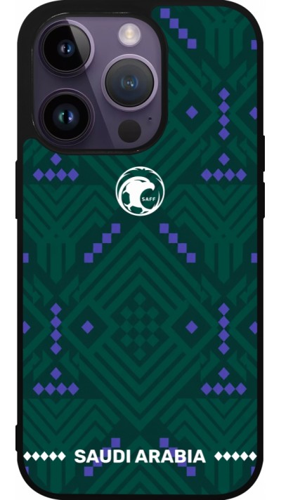 Coque iPhone 15 Pro - Silicone rigide noir Maillot de football Arabie saoudite 2026 personnalisable