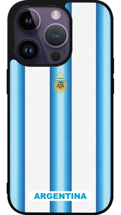 Coque iPhone 15 Pro - Silicone rigide noir Maillot de football Argentine 2026 personnalisable