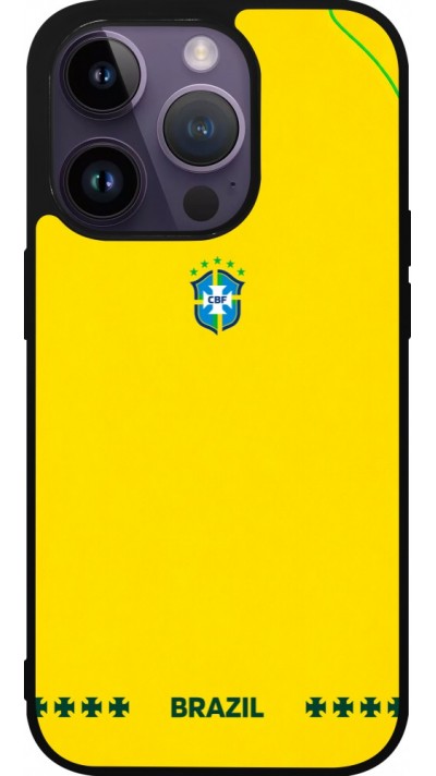 Coque iPhone 15 Pro - Silicone rigide noir Maillot de football Bresil 2026 personnalisable