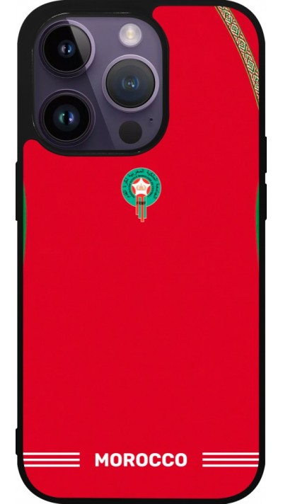Coque iPhone 15 Pro - Silicone rigide noir Maillot de football Maroc 2026 personnalisable