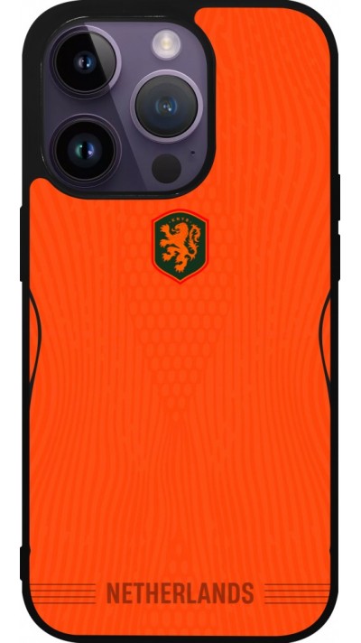 Coque iPhone 15 Pro - Silicone rigide noir Maillot de football Pays-Bas 2026 personnalisable