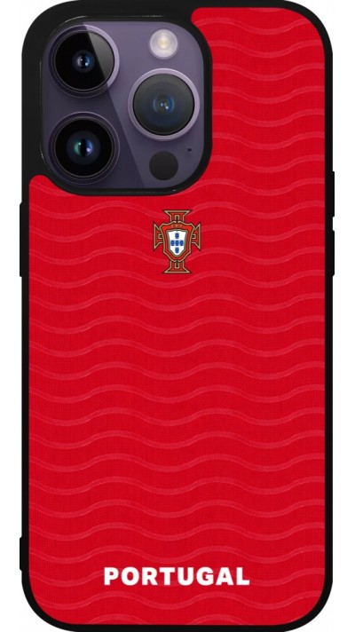 Coque iPhone 15 Pro - Silicone rigide noir Maillot de football Portugal 2026 personnalisable
