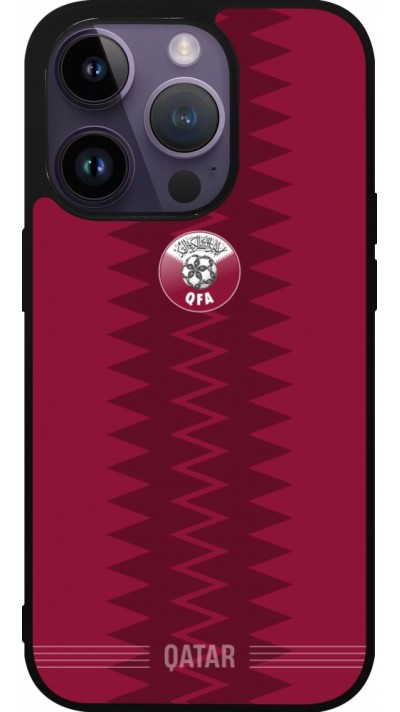 Coque iPhone 15 Pro - Silicone rigide noir Maillot de football Qatar 2026 personnalisable