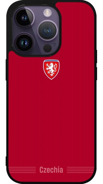 Coque iPhone 15 Pro - Silicone rigide noir Maillot de football Répuplique Tchèque 2026 personnalisable