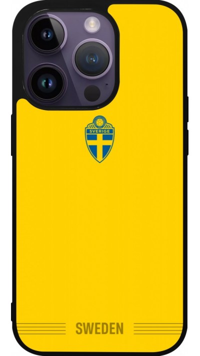 Coque iPhone 15 Pro - Silicone rigide noir Maillot de football Suède 2026 personnalisable