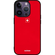Coque iPhone 15 Pro - Silicone rigide noir Maillot de football Suisse 2026 personnalisable
