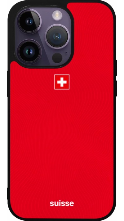 Coque iPhone 15 Pro - Silicone rigide noir Maillot de football Suisse 2026 personnalisable