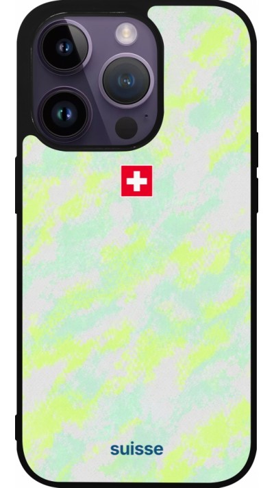 Coque iPhone 15 Pro - Silicone rigide noir Maillot de football Suisse Away 2026 personnalisable