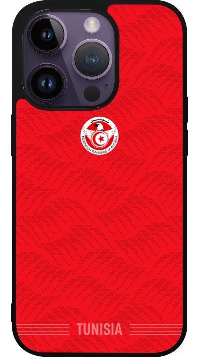 Coque iPhone 15 Pro - Silicone rigide noir Maillot de football Tunisie 2026 personnalisable