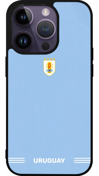 Coque iPhone 15 Pro - Silicone rigide noir Maillot de football Uruguay 2026 personnalisable