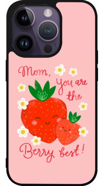 Coque iPhone 15 Pro - Silicone rigide noir Mom 2026 Berry best