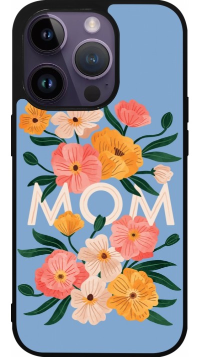 Coque iPhone 15 Pro - Silicone rigide noir Mom 2026 Flowers