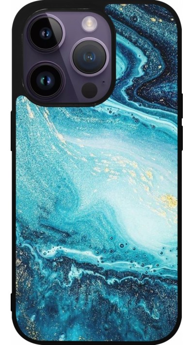 Coque iPhone 15 Pro - Silicone rigide noir Sea Foam Blue