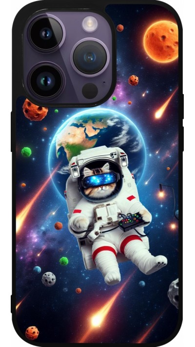 Coque iPhone 15 Pro - Silicone rigide noir VR SpaceCat Odyssey