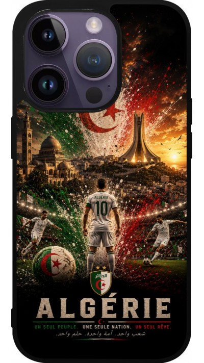 Coque iPhone 15 Pro - Silicone rigide noir Football Algérie splash 2026