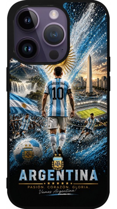 Coque iPhone 15 Pro - Silicone rigide noir Football Argentine splash 2026