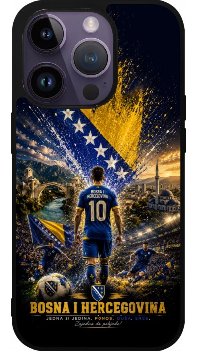 Coque iPhone 15 Pro - Silicone rigide noir Football Bosnie-Herzégovine splash 2026
