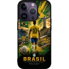Coque iPhone 15 Pro - Silicone rigide noir Football Brésil splash 2026