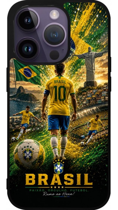 Coque iPhone 15 Pro - Silicone rigide noir Football Brésil splash 2026