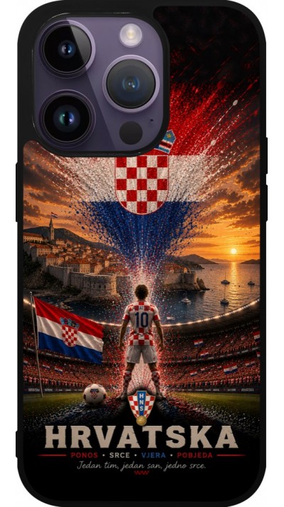 Coque iPhone 15 Pro - Silicone rigide noir Football Croatie splash 2026