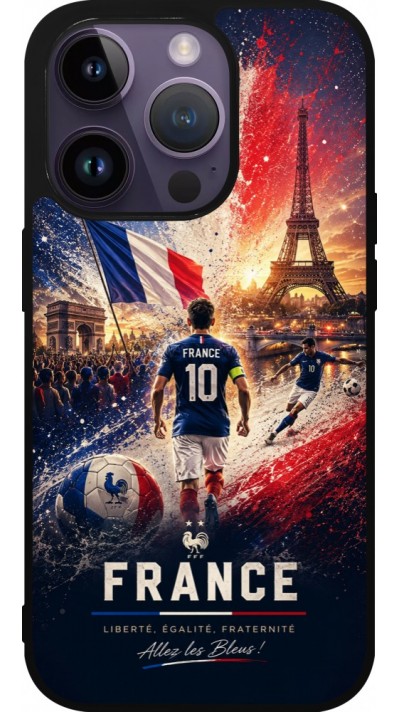 Coque iPhone 15 Pro - Silicone rigide noir Football France splash 2026