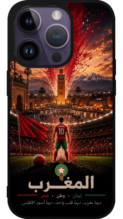 Coque iPhone 15 Pro - Silicone rigide noir Football Maroc splash 2026