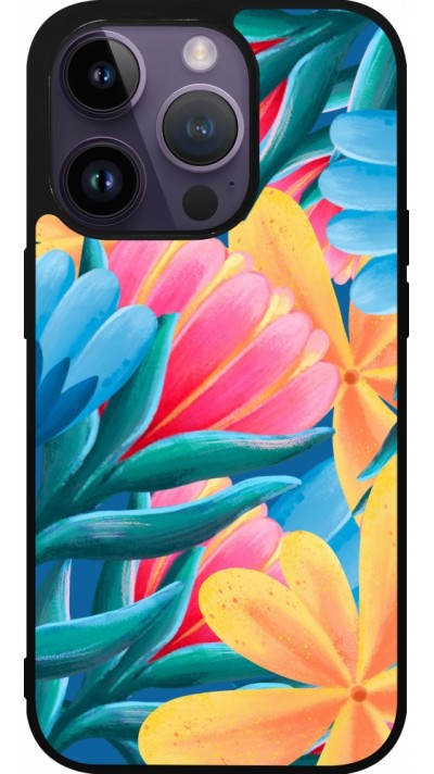 Coque iPhone 15 Pro - Silicone rigide noir Spring 23 colorful flowers