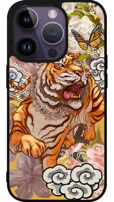 Coque iPhone 15 Pro - Silicone rigide noir Spring 23 japanese tiger
