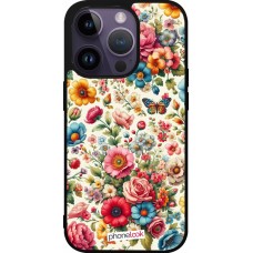 Coque iPhone 15 Pro - Silicone rigide noir Spring 25 printemps fleuri