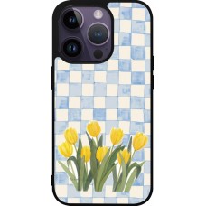 Coque iPhone 15 Pro - Silicone rigide noir Blue vichy tulips 2026