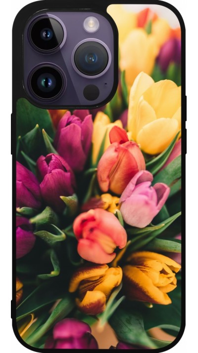Coque iPhone 15 Pro - Silicone rigide noir Bouquet of tulips Spring 2026