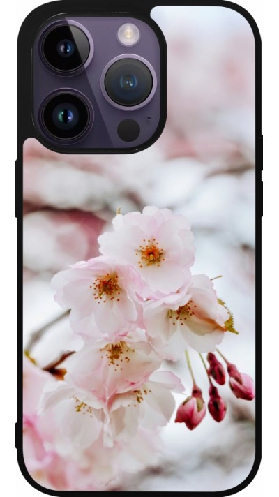 Coque iPhone 15 Pro - Silicone rigide noir Cherry tree Spring 2026
