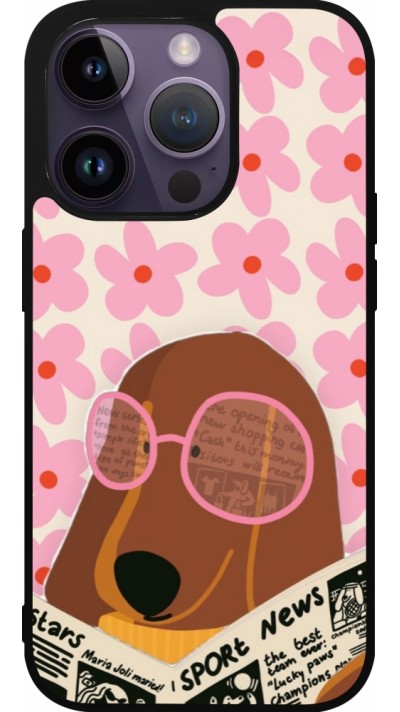 Coque iPhone 15 Pro - Silicone rigide noir Dog with newspaper Spring 2026