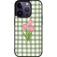 Coque iPhone 15 Pro - Silicone rigide noir Green vichy tulips 2026