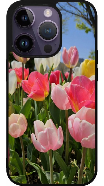 Coque iPhone 15 Pro - Silicone rigide noir Tulips Spring 2026