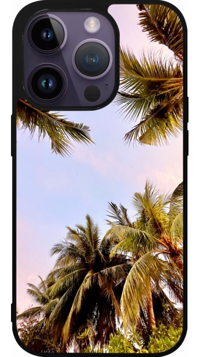 Coque iPhone 15 Pro - Silicone rigide noir Summer 2023 palm tree vibe