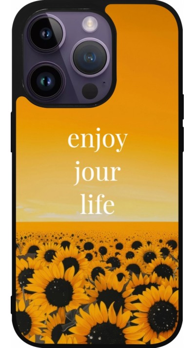 Coque iPhone 15 Pro - Silicone rigide noir Summer 2025 Enjoy your life