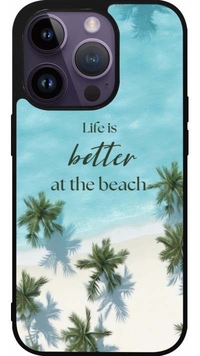 Coque iPhone 15 Pro - Silicone rigide noir Summer 2025 Life is better at the beach