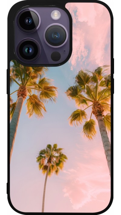 Coque iPhone 15 Pro - Silicone rigide noir Summer 2025 Palmiers