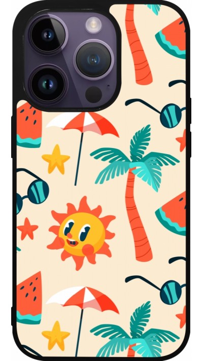 Coque iPhone 15 Pro - Silicone rigide noir Summer 2025 Pattern soleil