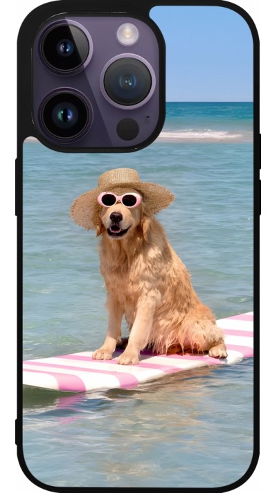 Coque iPhone 15 Pro - Silicone rigide noir Summer Dog on Paddle