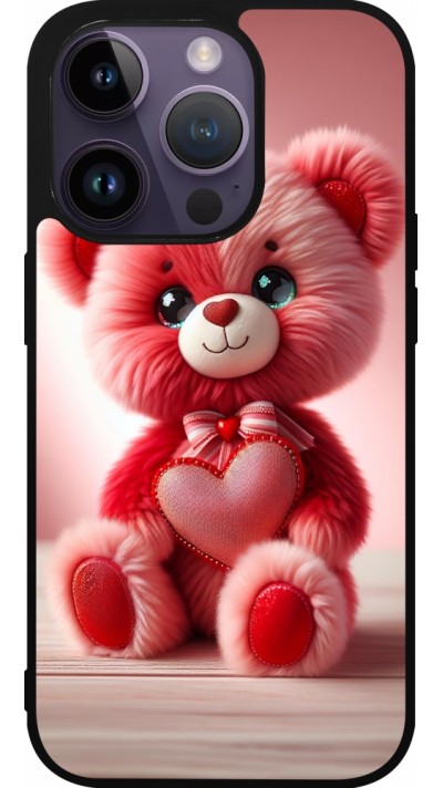 iPhone 15 Pro Case Hülle - Silikon schwarz Valentin 2024 Rosaroter Teddybär