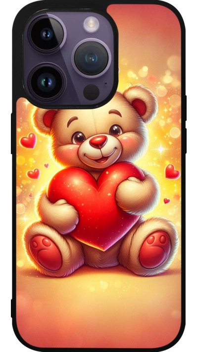 iPhone 15 Pro Case Hülle - Silikon schwarz Valentin 2024 Teddy Liebe