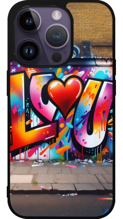 iPhone 15 Pro Case Hülle - Silikon schwarz Valentin 2025 Liebe U Tag