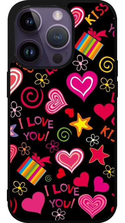 iPhone 15 Pro Case Hülle - Silikon schwarz Valentine 2023 love symbols