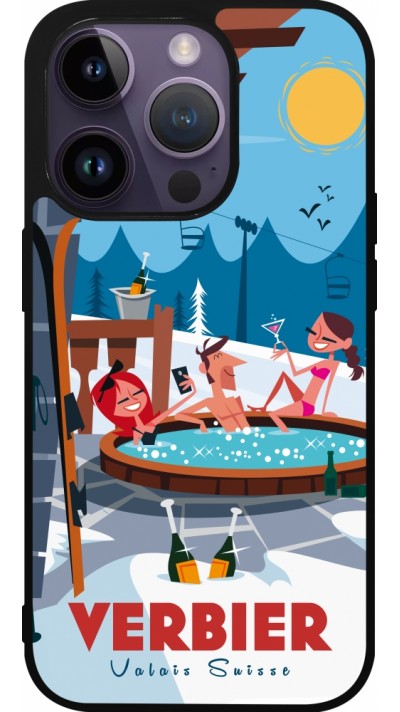 Coque iPhone 15 Pro - Silicone rigide noir Verbier Mountain Jacuzzi